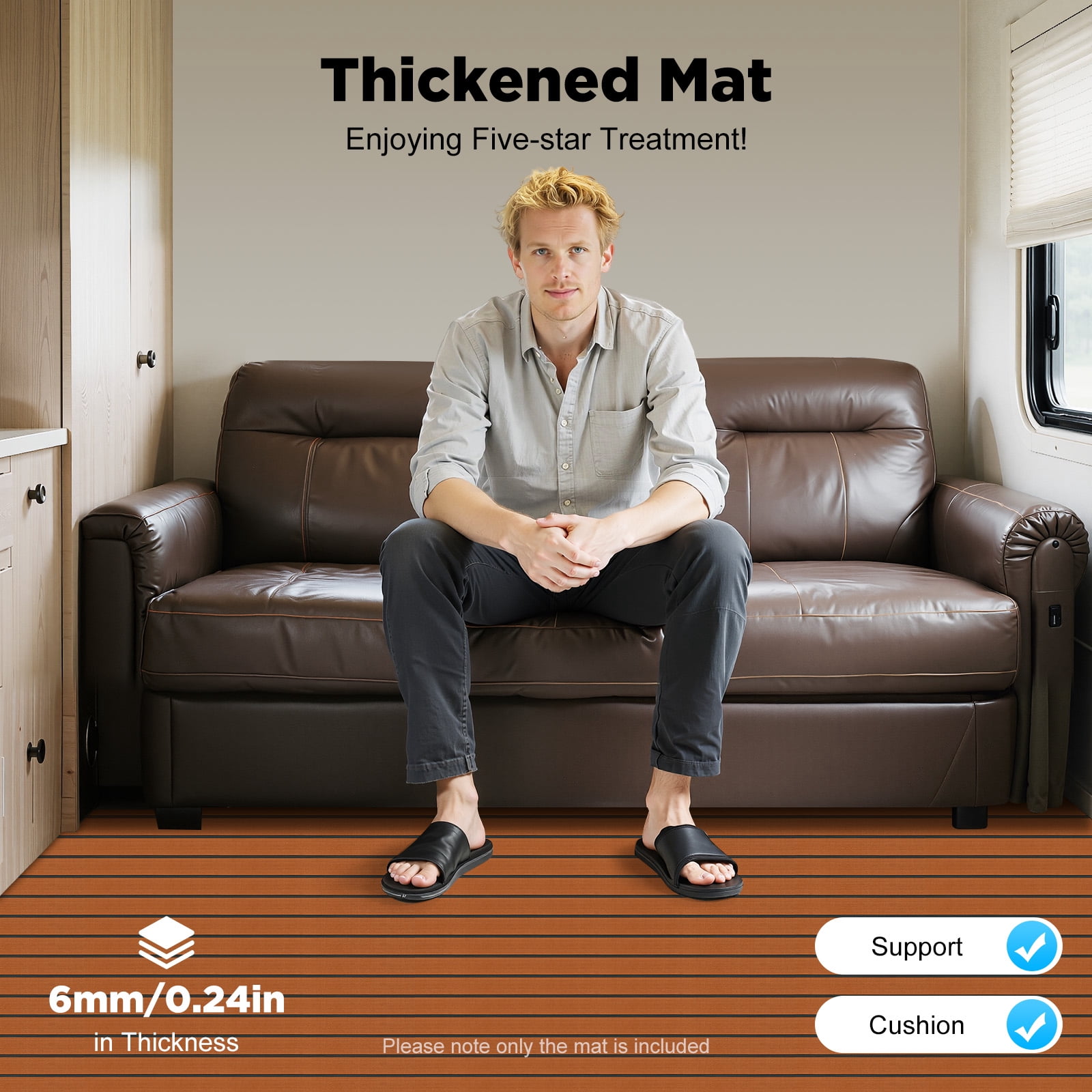 Boat Flooring EVA Foam Decking Sheet Faux Teak Marine Mat Marine Carpet Cooler Tops Seating Non-Slip Self-Adhesive Flooring Material for Motorboat RV Yacht Kayak Swimming Pool 95" x 24"