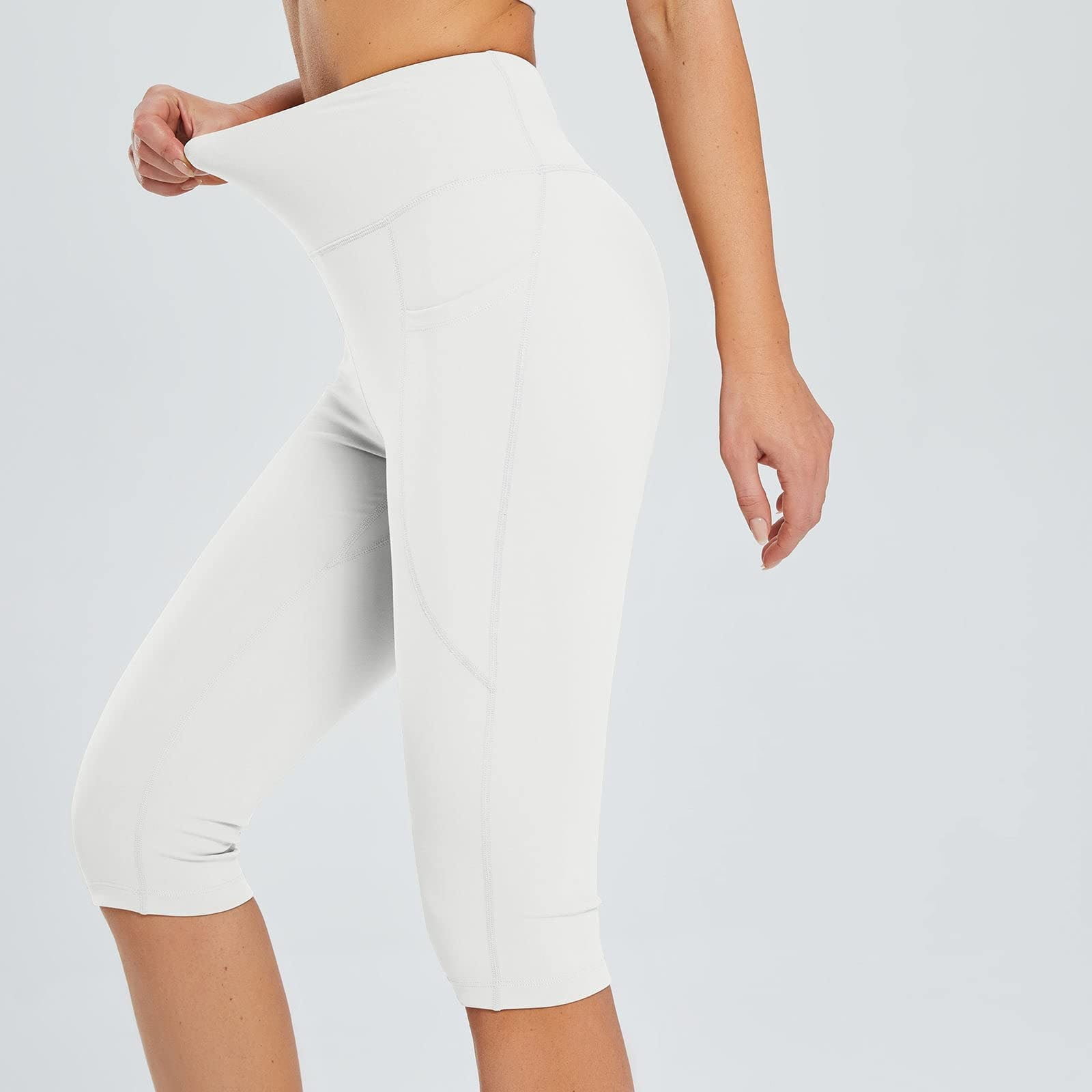Jovati Womens Leggings With Pockets High Waisted Womens Knee Length Leggings High Waisted Yoga Workout Exercise Capris For Casual Summer With Pockets