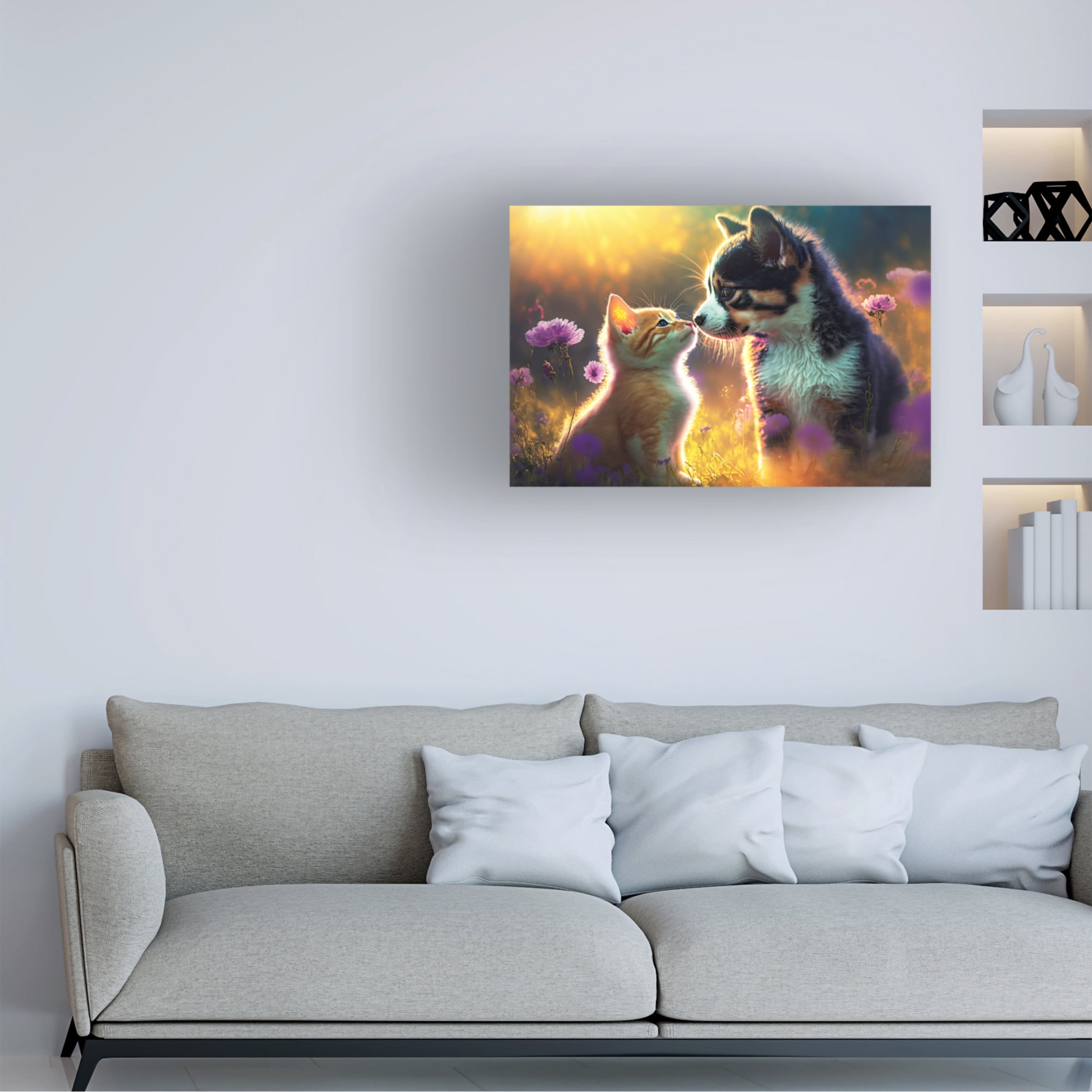Canvas Wall Art - Ray Heere 'Cats And Dogs 8' Wall Art for Living Room, Bedroom, or Office Décor by Trademark Fine Art - 24 x 16 Inches