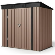 6x4 ft Outdoor Storage Shed on Sale, Sheds & Outdoor Storage with Lockable Doors, Metal Garden Shed by Durable Galvanized Steel for Patio, Lawn, Light Brown
