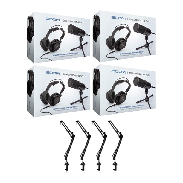 Kit de Paquete de Micrófonos para Podcast Zoom ZDM-1 para 4 Personas con Audífonos, Cables de Micrófono y Brazos de Boom (Paquete de 4) (8 Artículos)