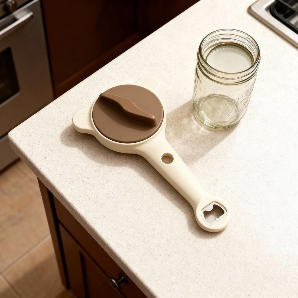 4 In 1 Multi-Purpose Jar Opener, 2026 Adjustable Stainless Steel Lid Opener with Non-Slip Long Handle for Jars Bottles Cans