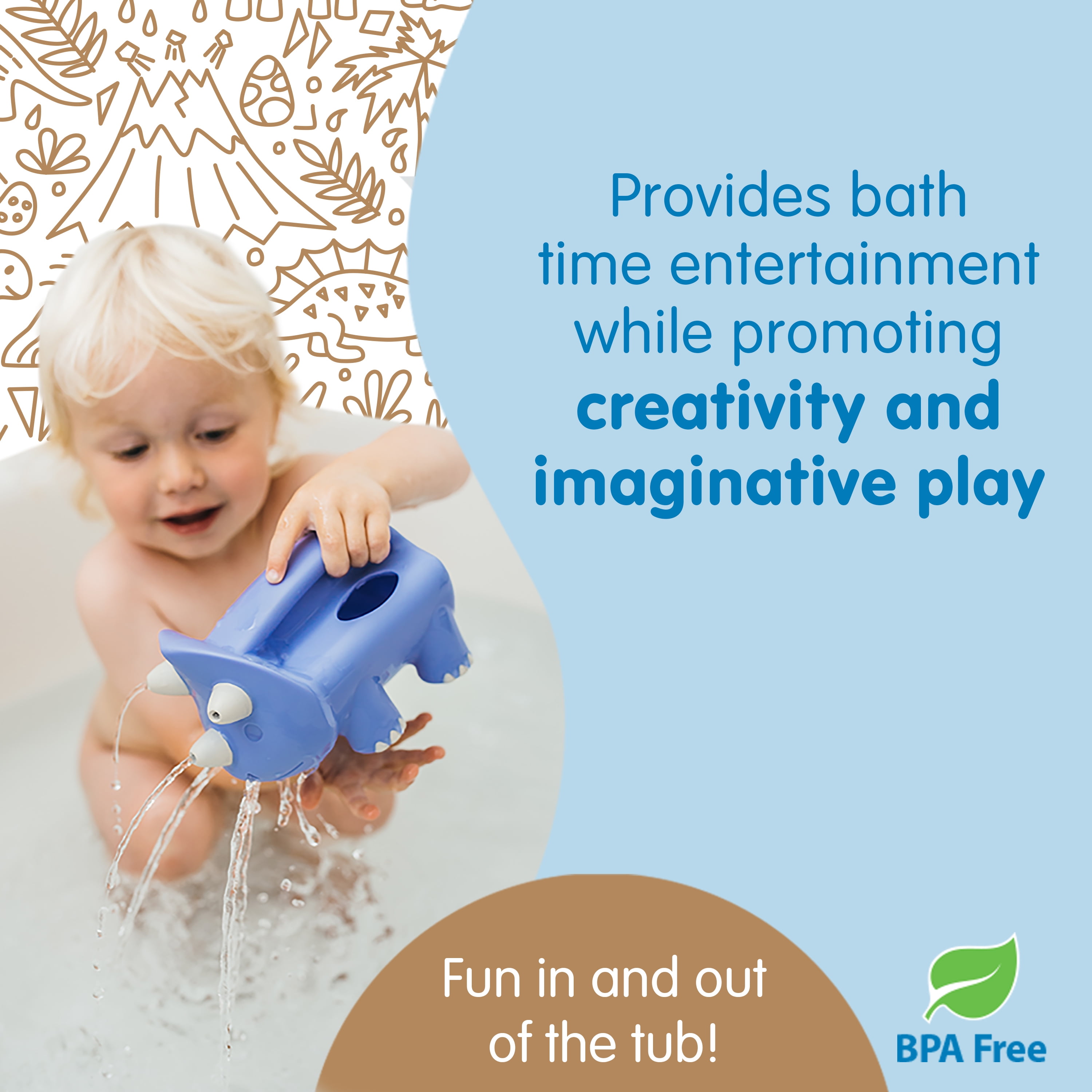 Dr. Brown's Clean up Pour & Roar Watering Can Bath Toy, Baby Bath Essentials Toddler and Kids Toy, 6m+, BPA Free