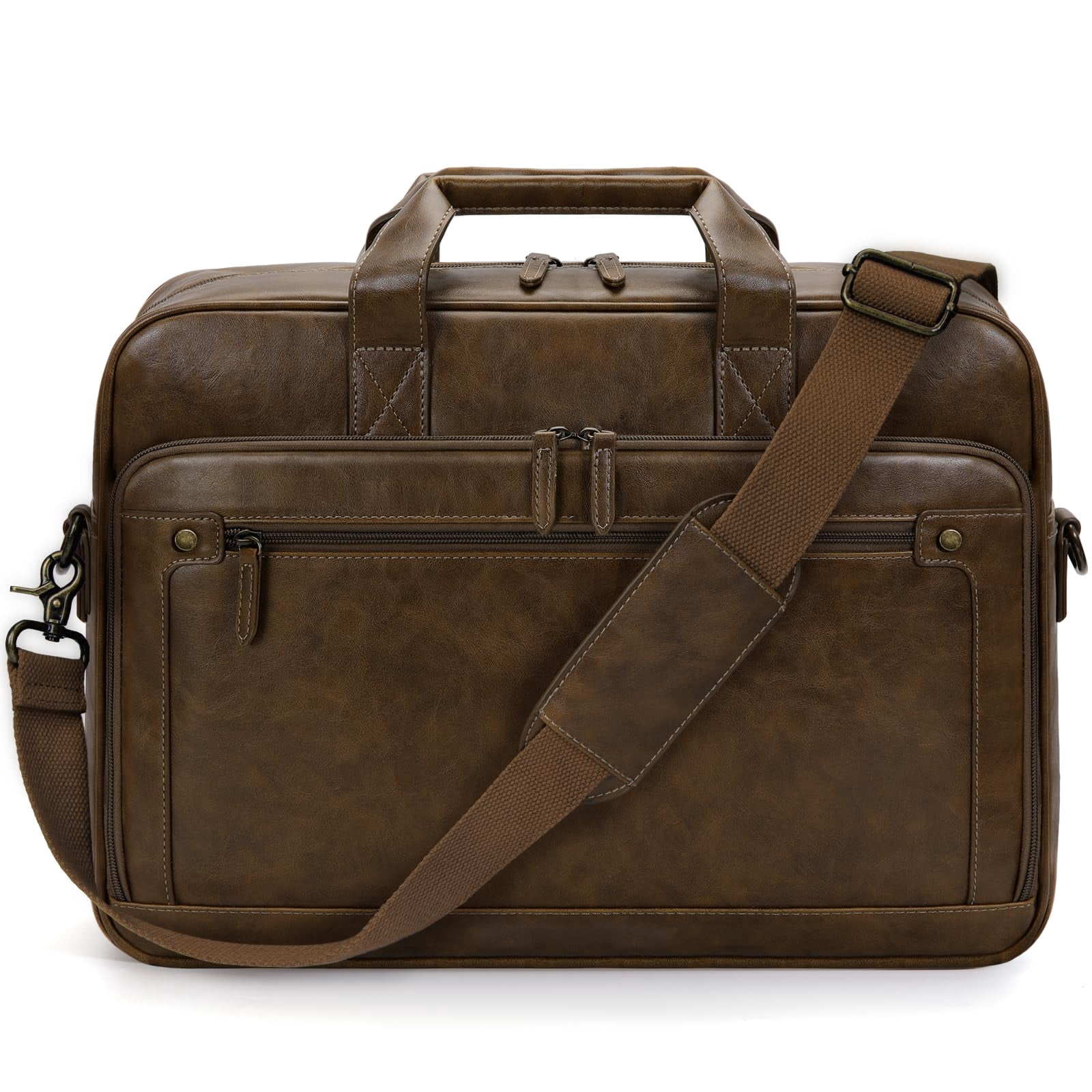 RAINSMORE Mens Laptop Bag 16 Inch Leather Briefcase Vintage Messenger Bag for Men Large Crossbody Shoulder Office Computer Bag Retro College Satchel Bag for Work, Business,Travel,Browm