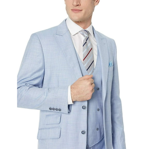 Adam Baker by Needle & Stitch 12965 Men's 3-Piece Peak Lapel Modern Fit Suit- Light Blue 42S