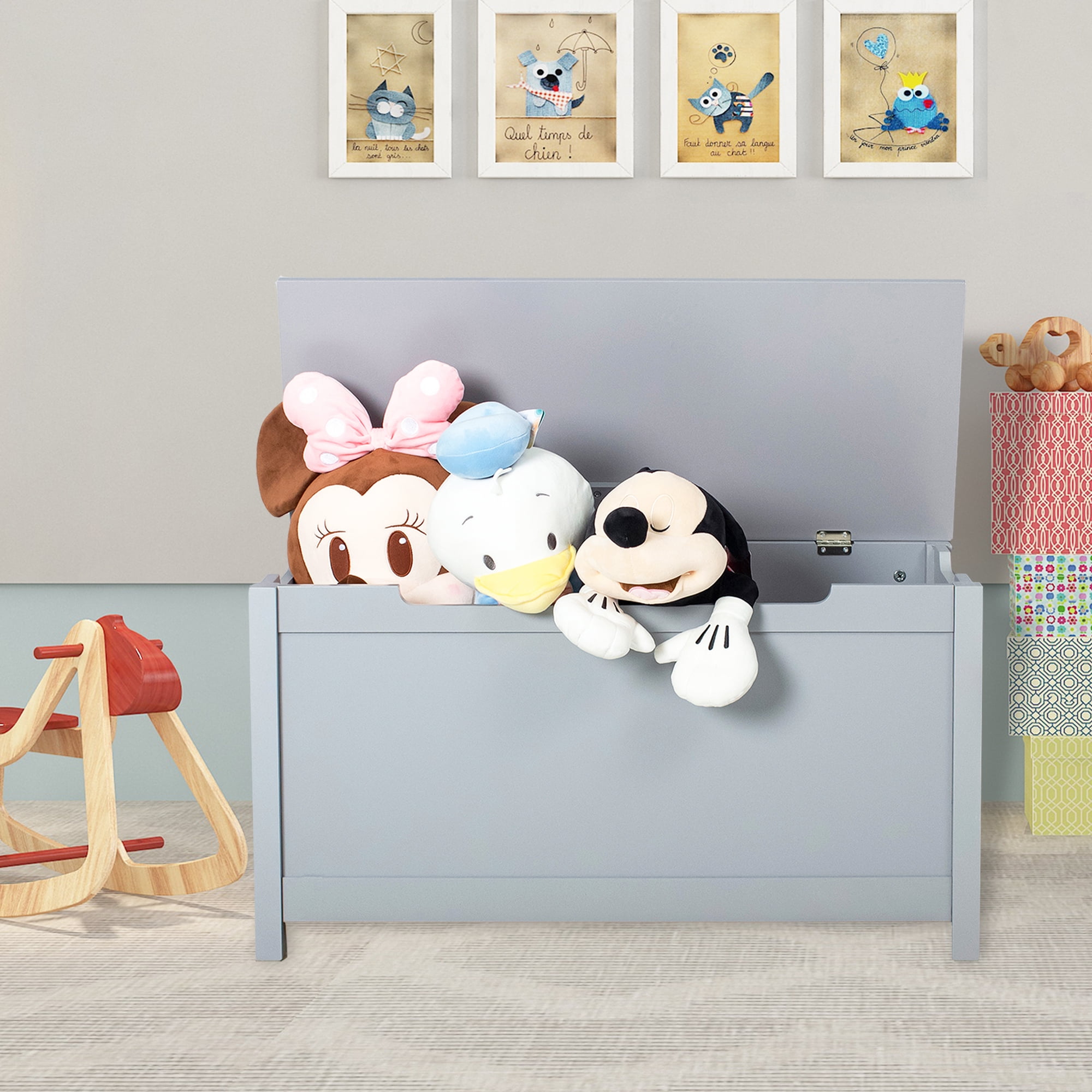 Kids Toy Box Storage Chest Wood Kids Toy Storage Bench For Boys Girls Entryway Storage Bench For Hallway Bedroom Gray R542 Walmart Com