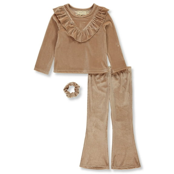 Btween Girls' 3-Piece Velour Pants Set Outfit Color: brown Size: 4t
