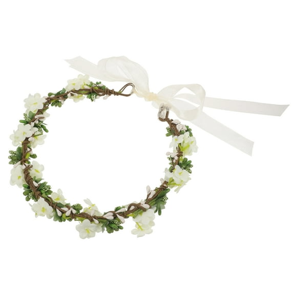 LEORX White Floral Crown Hairband Adjustable Flower Headpiece for Wedding Decoration and Photo Prop Size 1.0