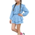 thumbnail image 2 of Amidoa Girls 2 Piece Outfits Summer Clothes Solid Color Cute T-Shirt and Casual Shorts Kids Clothing Sets Blue Size 6, 2 of 9