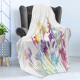 thumbnail image 4 of Floral Soft Flannel Fleece Throw Blanket, Silhouette Look Color Change Floral Modern Watercolor Prairie Spring Look, Cozy Plush for Indoor and Outdoor Use, 60" x 80", Multicolor, by Ambesonne, 4 of 5