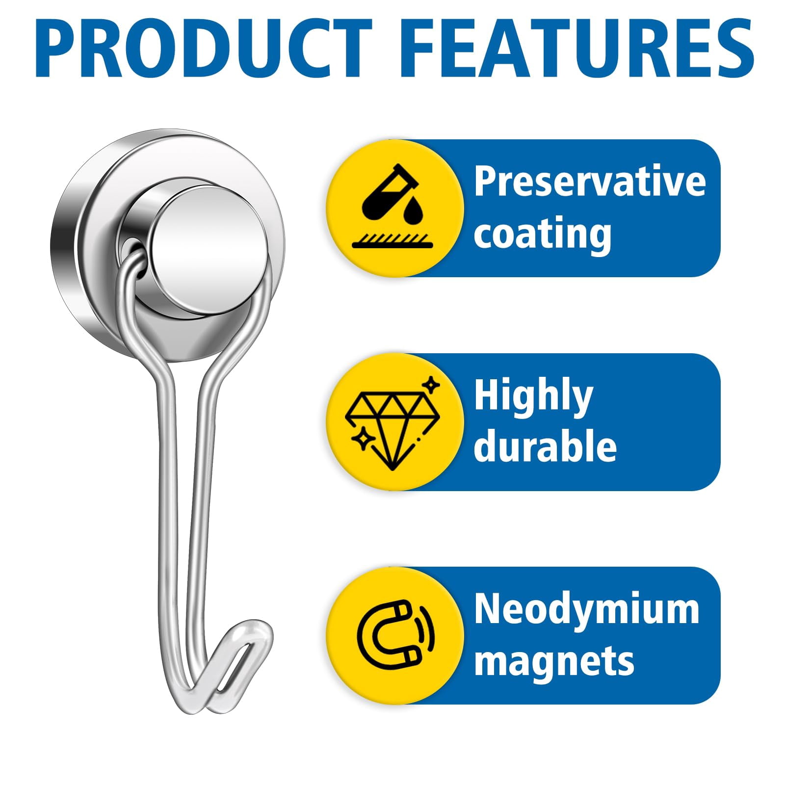 40LB Upgraded Swivel Magnetic Hooks, 2.44In Neodymium Magnets for Refrigerator, Strong Holding for Vertical & Horizontal Surfaces (Black, 8PC)