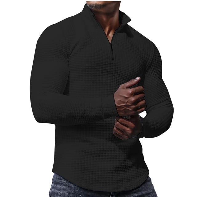 ameIAEA Mens Quarter Zip Athletic Shirts Collar Long Sleeve Solid Color Pullover Sweatshirts