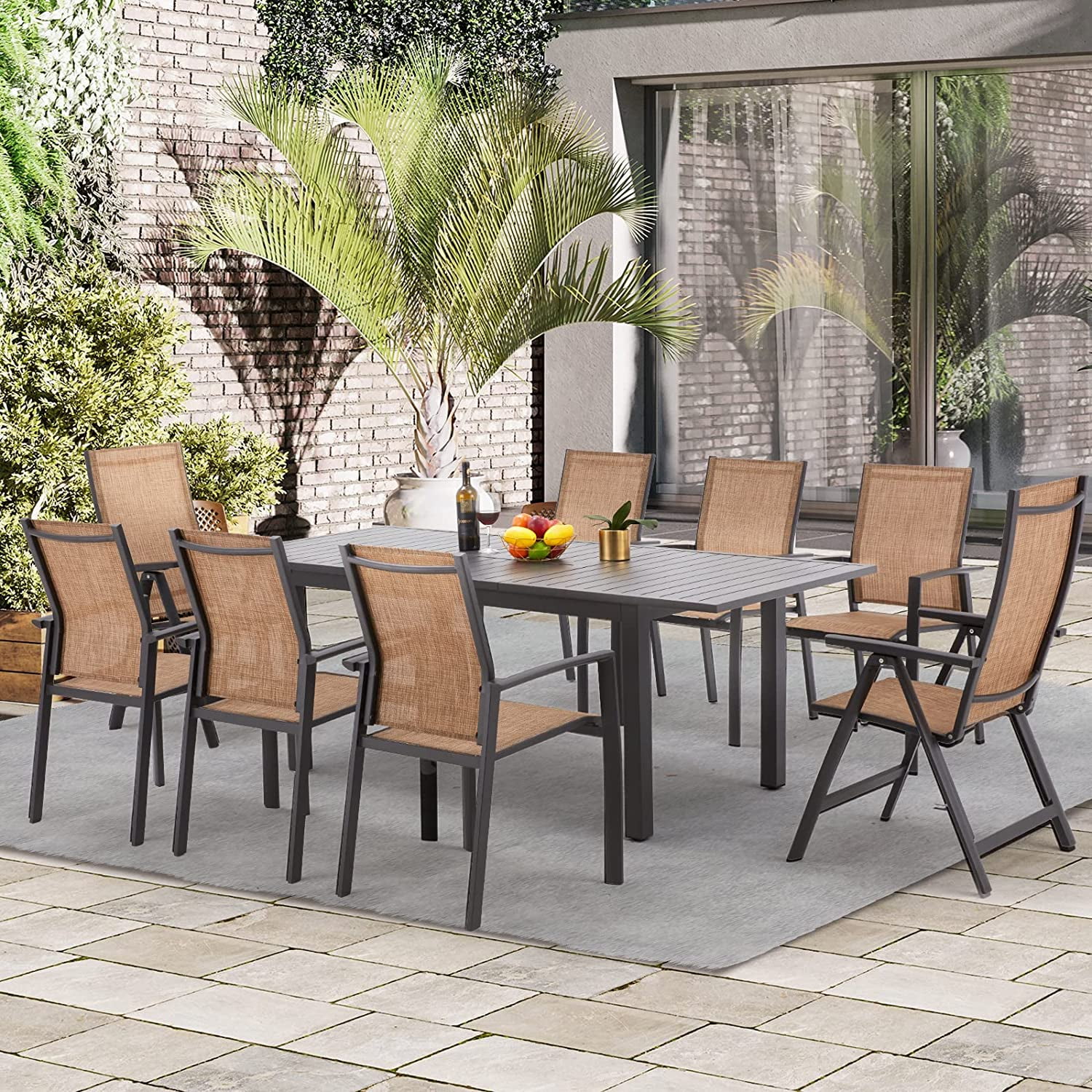 Erommy 9 Piece Patio Dining Set, Outdoor 84in Extendable Aluminium