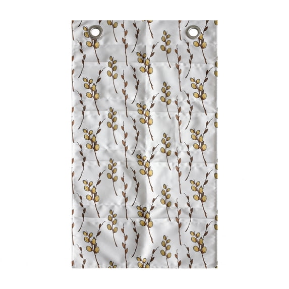 Botanical Hanging Pocket Organizer, Continuous Nature Pattern with Spring Pussy-willow Branch, Printed Polyester Storage Bag with Pockets, 21" x 31", Pale Coffee Cinnamon