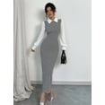 thumbnail image 4 of Women'S Slim Fit Waist Defining Midi Dress Fashion Two Piece Look Elegant Dress Gray L, 4 of 9