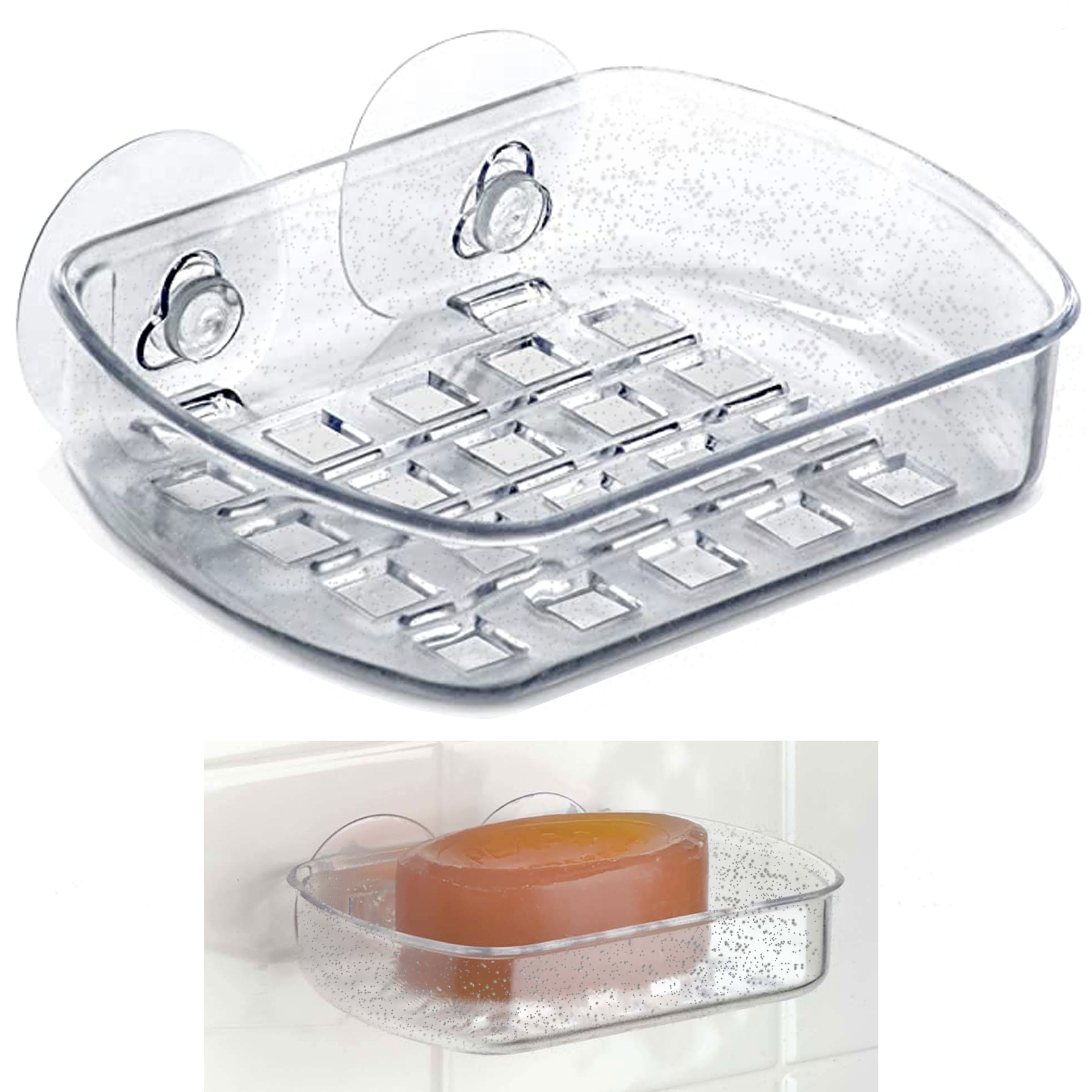 2 Pc Grey Suction Tray Cup Soap Saver Dish Holder Bathroom Shower Sponge Basket
