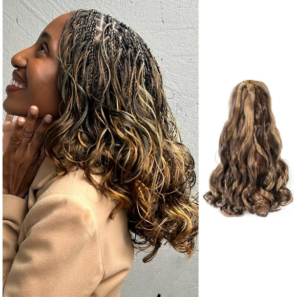 SHILIU-Short French Curl Braiding Hair 14 Inch 6 Pack Honey Blonde French Curls Bouncy Loose Wavy French Curly Braiding Hair 30 Synthetic French Curl Braids 27/33(50g/pack)