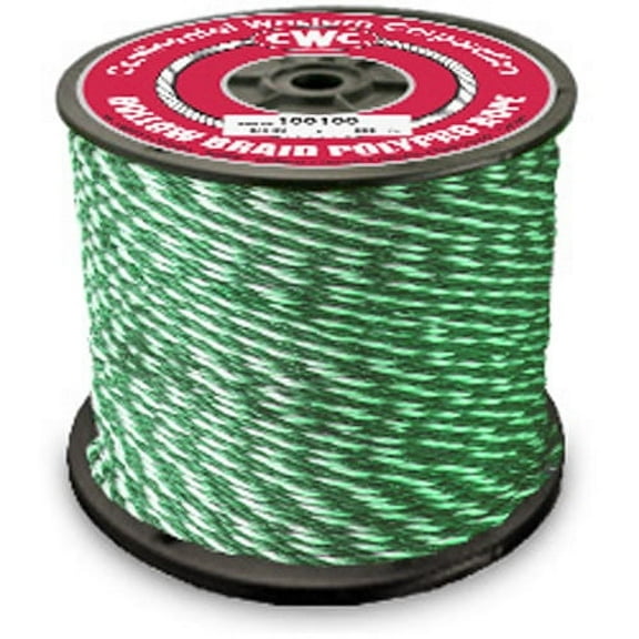 CWC Hollow Braid Polypropylene Rope - 1/4" x 1000 ft., Green