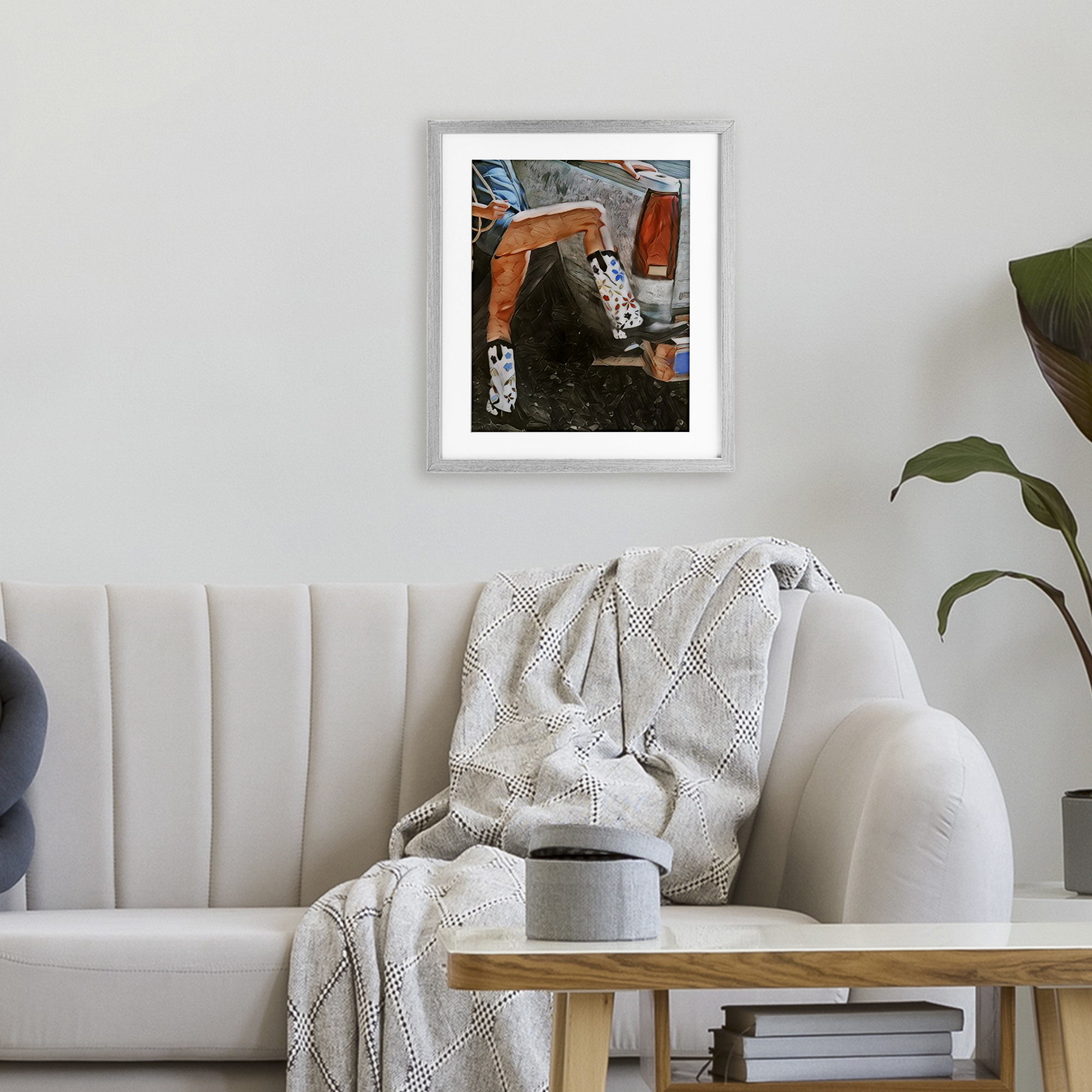 Round Up Cowgirl Boots Gray Framed Print Under Glass, design by Jesse Keith