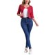 thumbnail image 2 of CHAQUETA DE JEAN CORTA SIN CUELLO PARA MUJERES CON MANGAS 3/4 EN BURDEOS TALLA M, 2 of 6