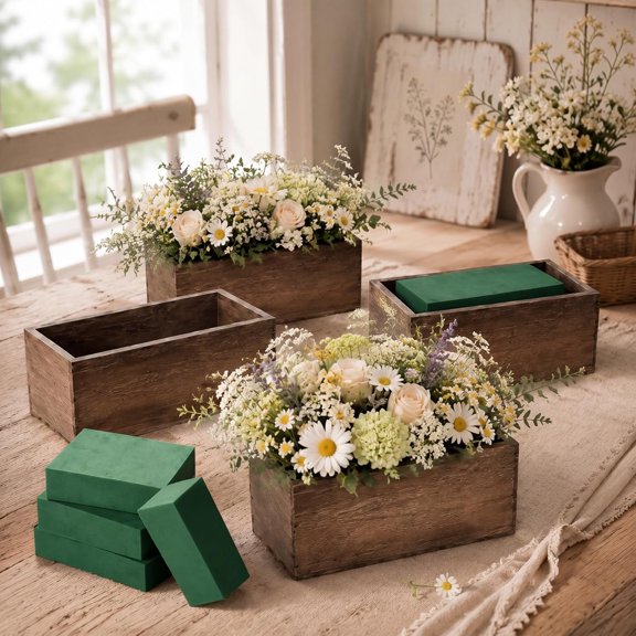 5 Sets 10 x 4 x 4 in Rectangular Planter Boxes Bulk Flower Box Centerpiece Vases with Floral Blocks Rustic Flower Pot Indoor Window for Wedding Arrangement