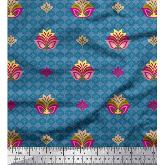 Soimoi Cotton Voile Fabric Artistic Floral Ethnic Print Fabric by Yard 42 Inch Wide