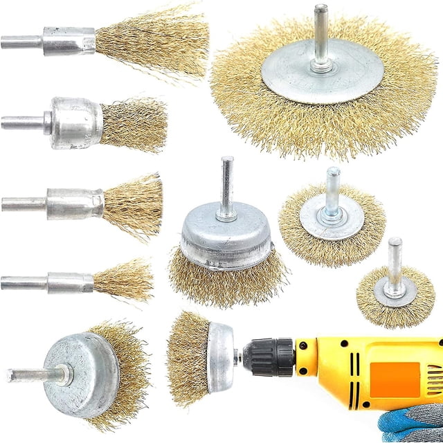 Cepillos de alambre de 9 piezas, cepillo de latón para taladro inalámbrico, cepillo de limpieza para eliminar pintura vieja y óxido