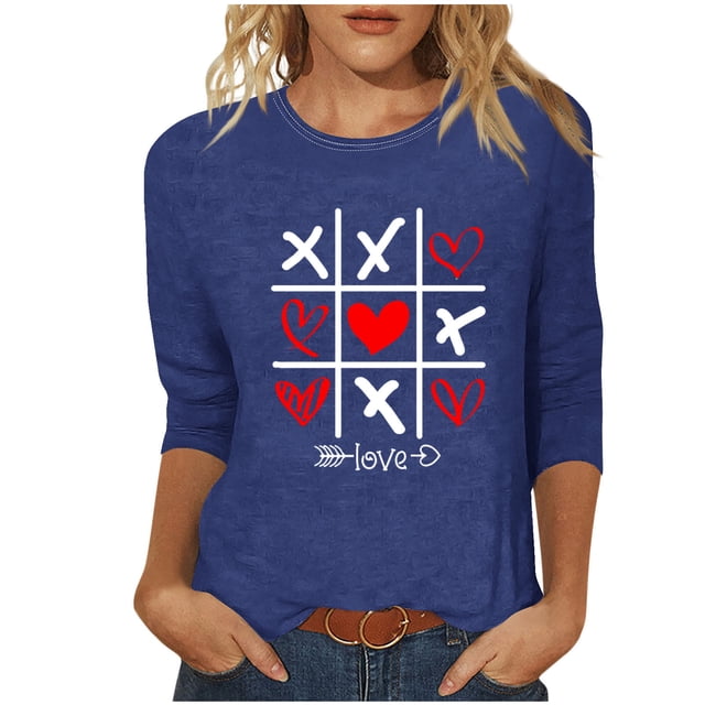 Tops de Cuello Redondo para las Mujeres Moda Impresa 3/4 Mangas Blusa Casual Top, Estante de Imitación
