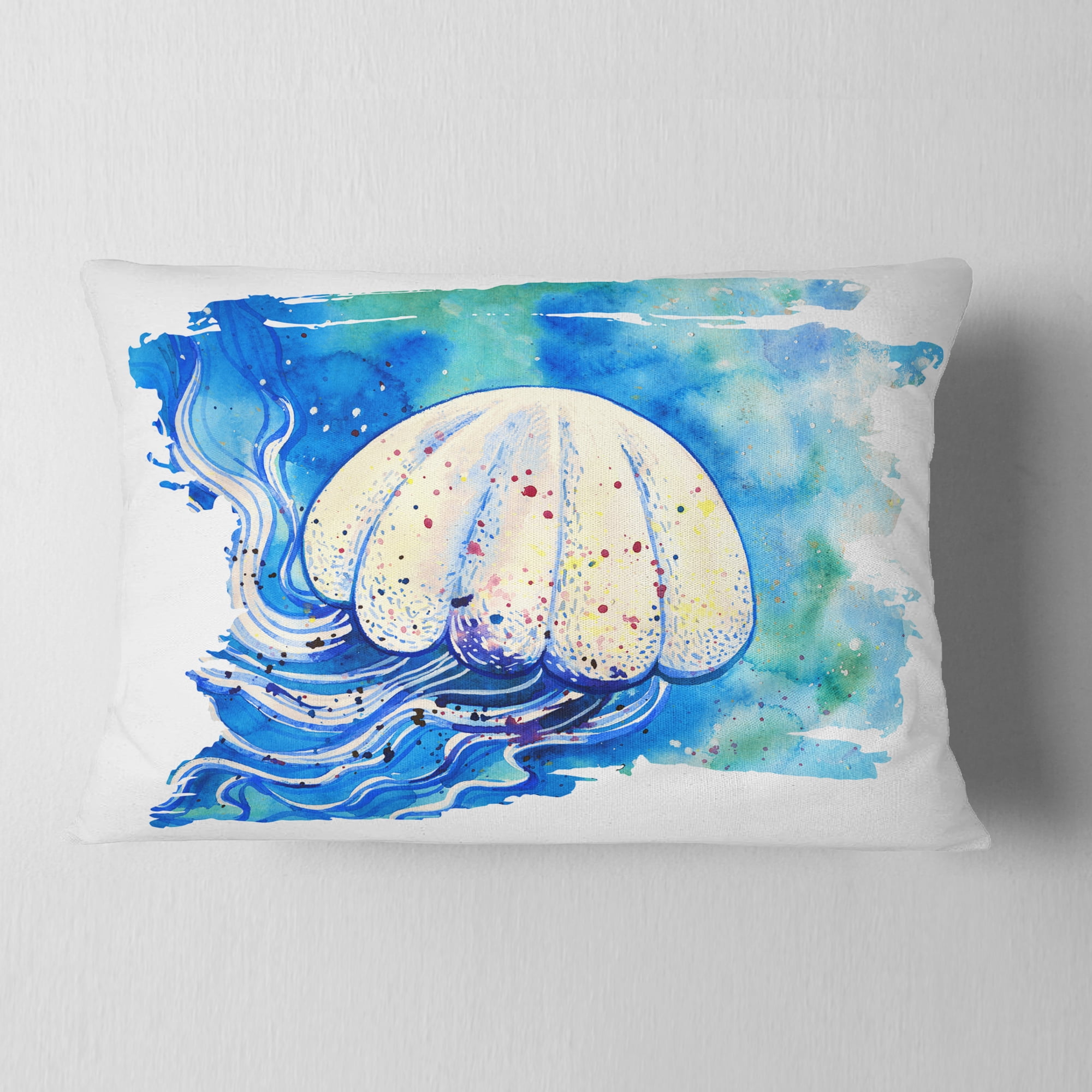 Designart Jellyfish Watercolor Painting - Abstract Throw Pillow - 12x20