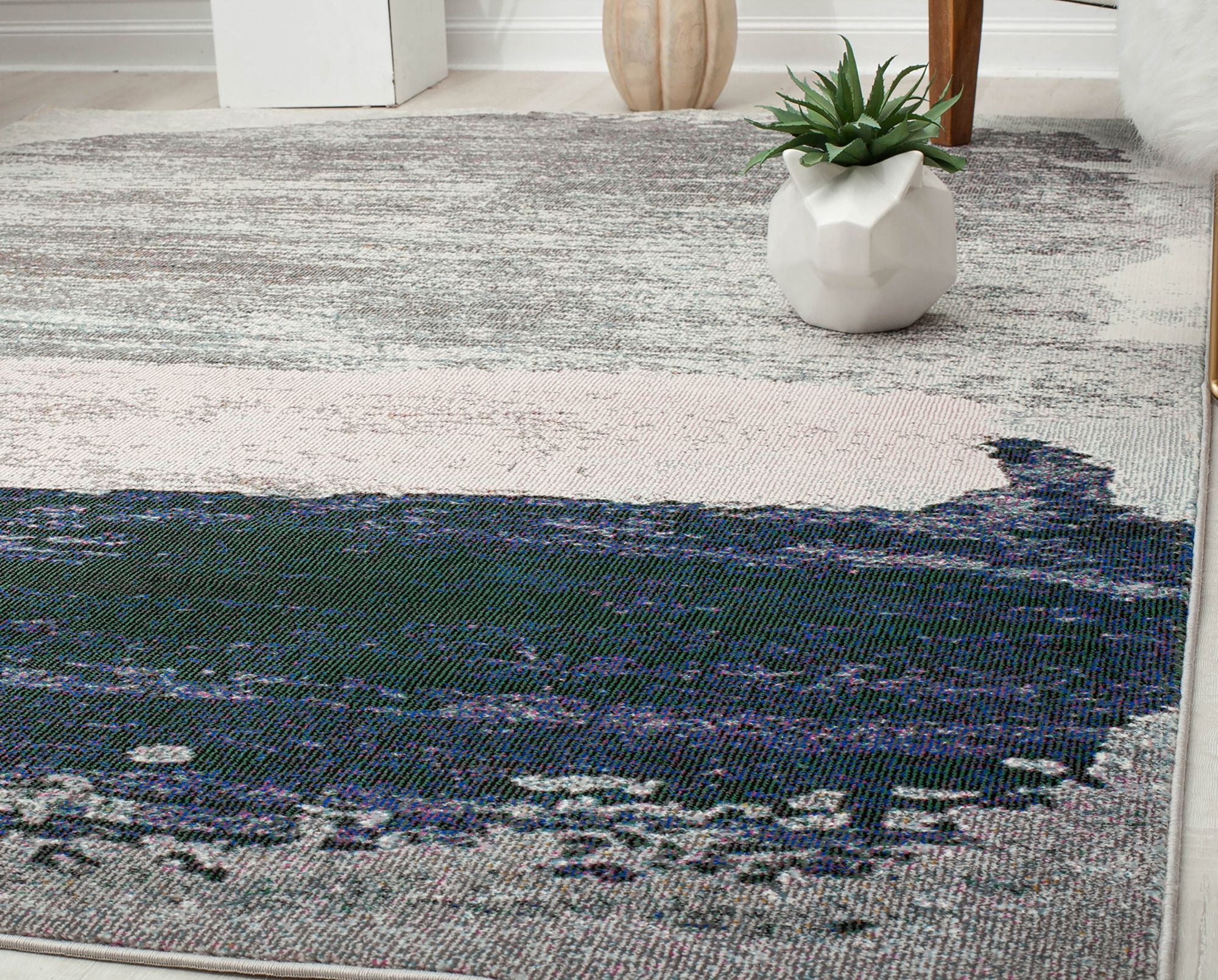 Rugs America Melyna MA25A Silver Satin Contemporary Abstract Area Rug, 2'6" x 4'