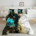 thumbnail image 2 of jejeloiu Abstract Fulid Art Bedding Comforter Set,Vintage Marble Desgin Twin Comforter Sets,Gold Blue White Bedding Set For Adults,Breathable Home Decor Reversible,2pcs, 2 of 8