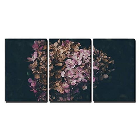 wall26 - 3 Piece Canvas Wall Art - Pink Hydrangea on Black Background - Modern Home Art Stretched and Framed Ready to Hang - 24"x36"x3 Panels