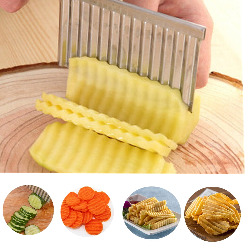 Potato & Vegetable Crinkle Cutting Tool with Non-Slip D Shape Handle SZSMD Stainless Steel French Fries Wave Cutter Kitchen Crinkle Chip Cutter