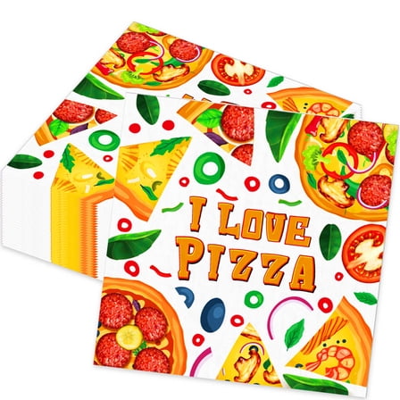 Pizza Theme Party Decorative Napkins - Vibrant I LOVE PIZZA Design Disposable Party Supplies