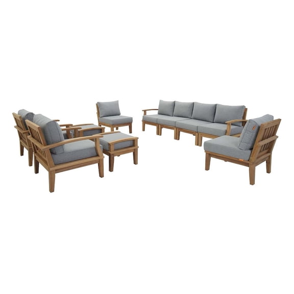Modway Marina 10 Piece Patio Sofa Set in Natural and Gray