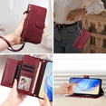 thumbnail image 3 of Étui pour Motorola Edge 50 Ultra Portefeuille à Fermeture Éclair à Rabat avec Porte-Cartes, Cadre Photo, Support et Lanière, Cuir PU Rouge, 3 of 5