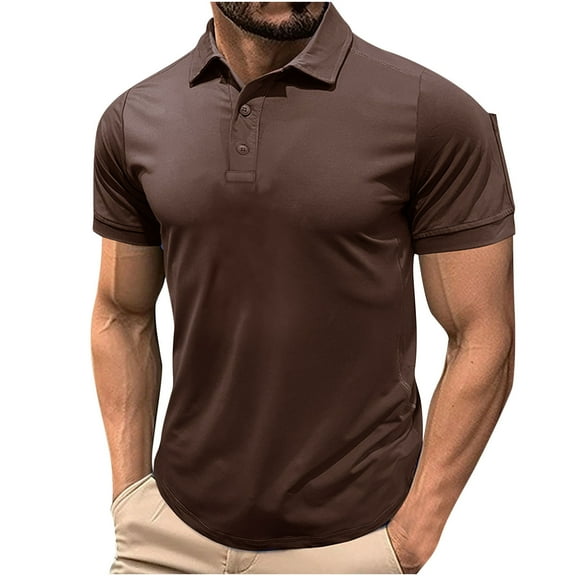 Rloper-Lop Polo Shirts for Men Quick Dry Short Sleeve Golf Tees Collared Button Down Business Work T-Shirts Solid Color Performance Tops Coffee XXL