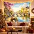 thumbnail image 3 of Sunny European Canal Town with Stone Bridges and Blossoming Trees Serene Vintage for Travel Enthusiasts Scenic Wall Art Decor Housewarming Gift Tapestry Wall Hanging for Bedroom and Living Room, 3 of 7