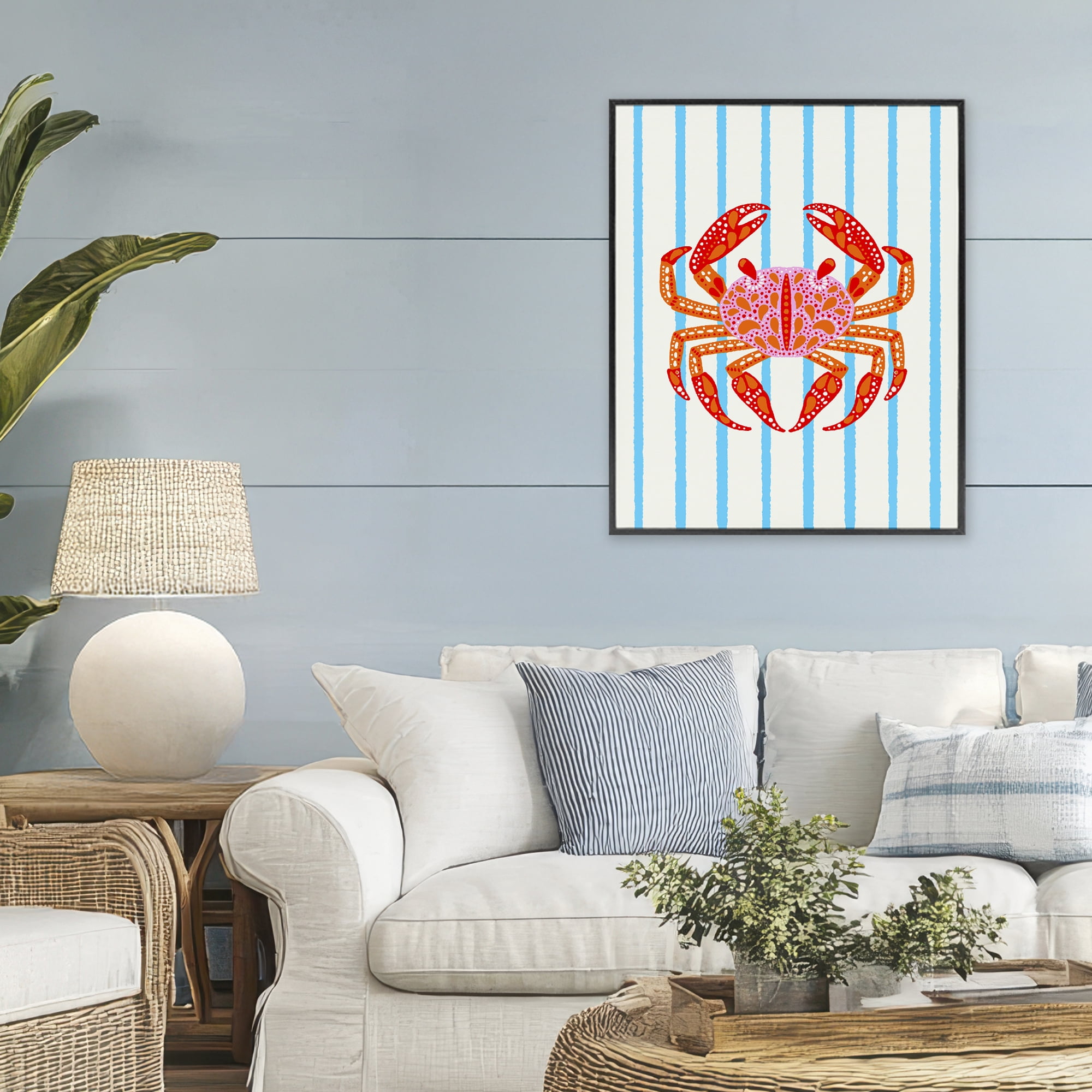 Stupell Industries Bright Crab on Stripes Black Framed Giclee Art, design by Indira Prieto | IndySign