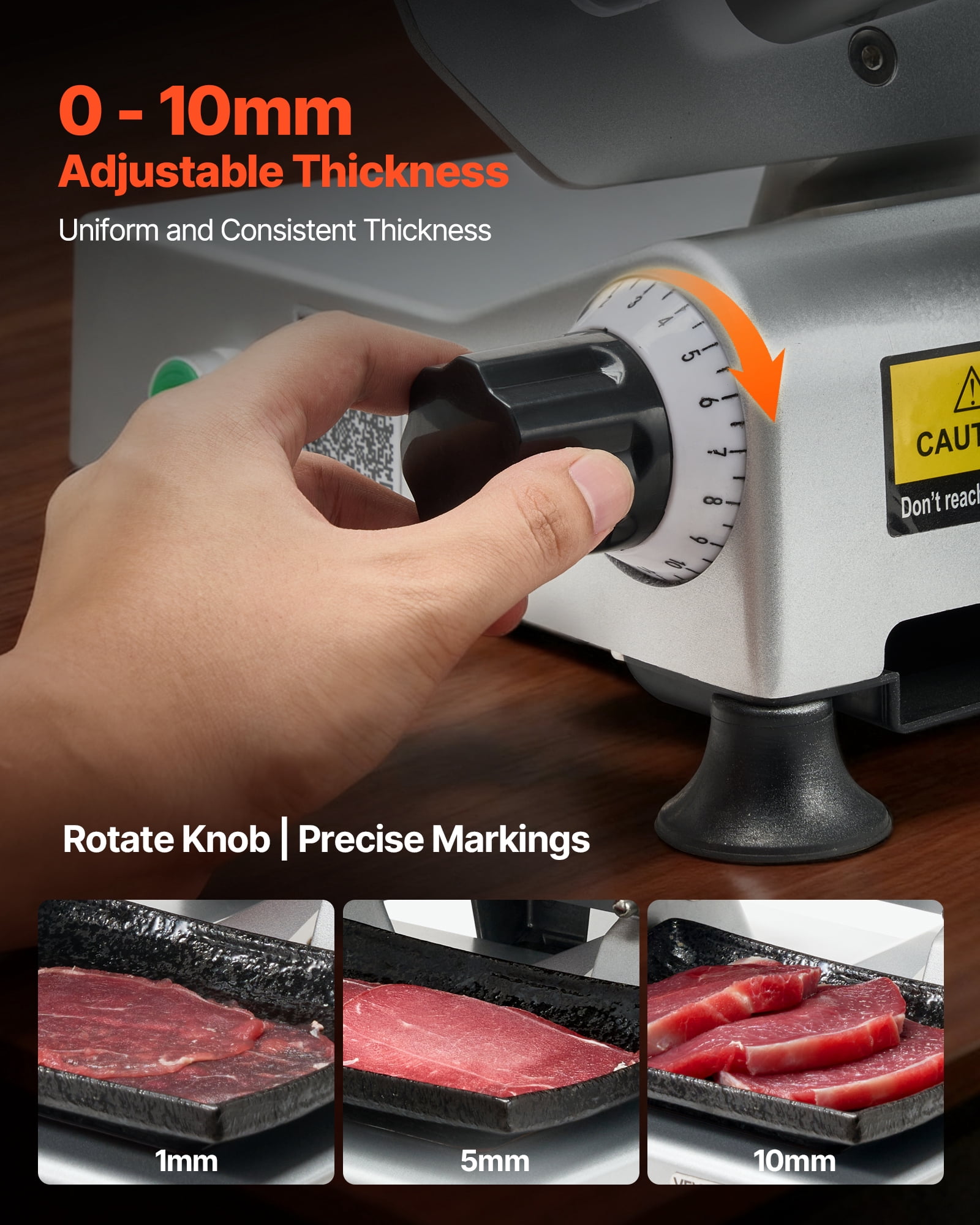 VEVOR Commercial Meat Slicer, 10 inch Electric Deli Slicer Machine, 320W Food-Slicer with SUS420 Blade, 0-0.4 inch Adjustable Thickness, for Frozen Meat, Ham, Baguett, Steak