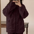 thumbnail image 4 of hxobax Winter Warm Sleepwear for Womens Pajamas Set 2 Piece Pjs Pj Sets Solid Color Long Sleeve Zipper Jacket Shirts and Full-Length Bottom Nightwear Sets Plush Fleece Loungewear,#01_Brown,X-Large, 4 of 5