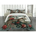 thumbnail image 2 of Ambesonne Leopard Quilted Coverlet 3 Pcs, Roses Wild Animal on Clouds, King Size, Grey Teal and Scarlet, 2 of 4