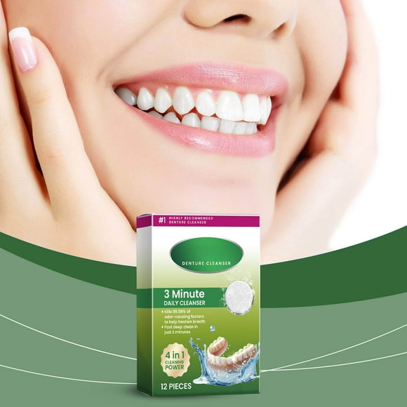 WIFKLSIIPG Partials Denture Cleanser 12 Count Care for Fresh Breath Teeth Stains Braces Dentures and Cleaning Tablets