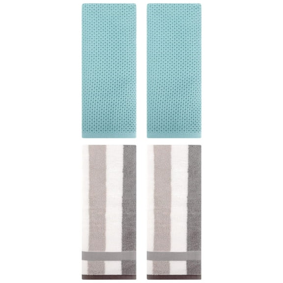 Unique Bargains 4 Pcs Waffle Hand Towels Light Blue/Grey 13" x 30"/13" x 29"