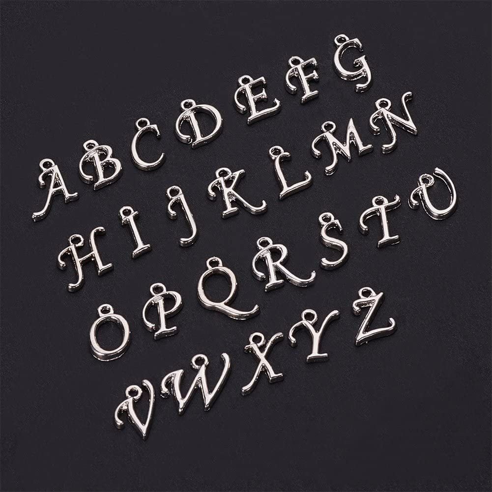 PH 208pcs Alloy Alphabet Charm Pendant Loose Beads Platinum Plated A-Z Letter Pendant for Jewelry Making(8 pcs for each letter) Grey