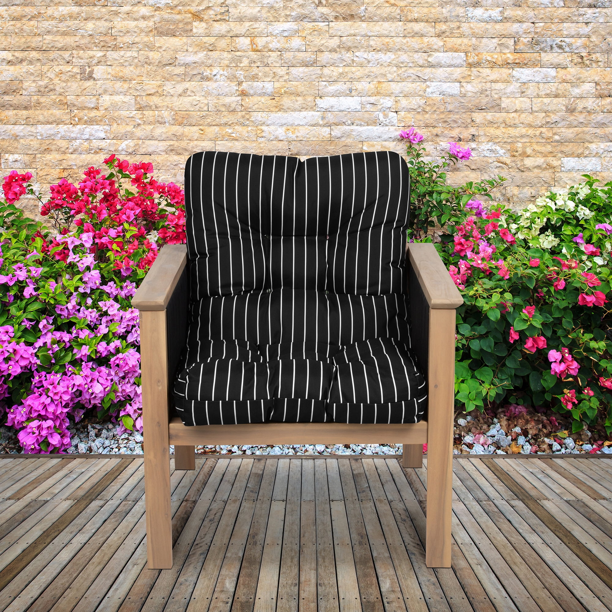 Patio Chair Cushion, Black Ink, Stripe, 21”W x 19”D (seat) x 22.5”H (back)
