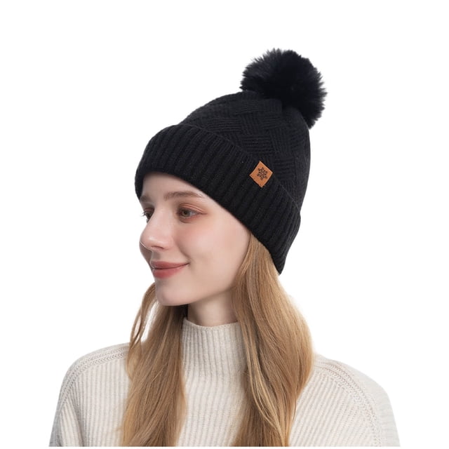 RXIRUCGD Women's Winter Solid Color With Warmth And Plush Protection Thick Hats( Black )