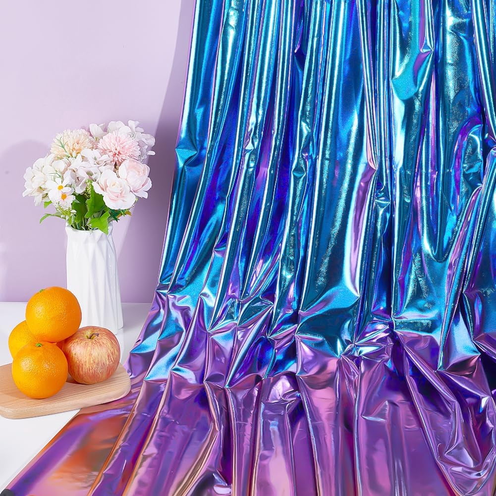 2 Yards Metallic Foil Stretch Fabric Medium Purple Hologram Sewing Fabric 63 Inches Wide Mirror Reflective Vinyl for DIY Textile Dancewear Costumes Garment Accessories