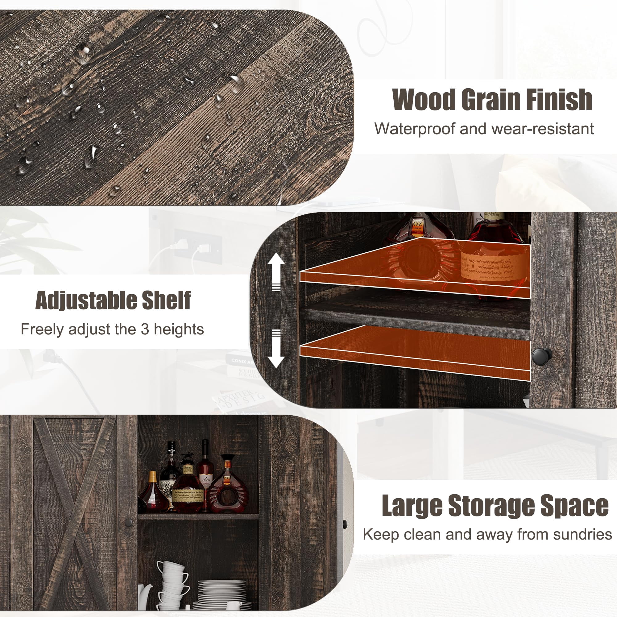 DSstyles Buffet Cabinet, Farmhouse Storage Cabinet, 15.7’D x 30"W x 31.5"H, Oak