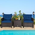 Patiojoy 3PCS Outdoor Rattan Wicker Set with Navy Cushions Perfect for Backyard and Porch